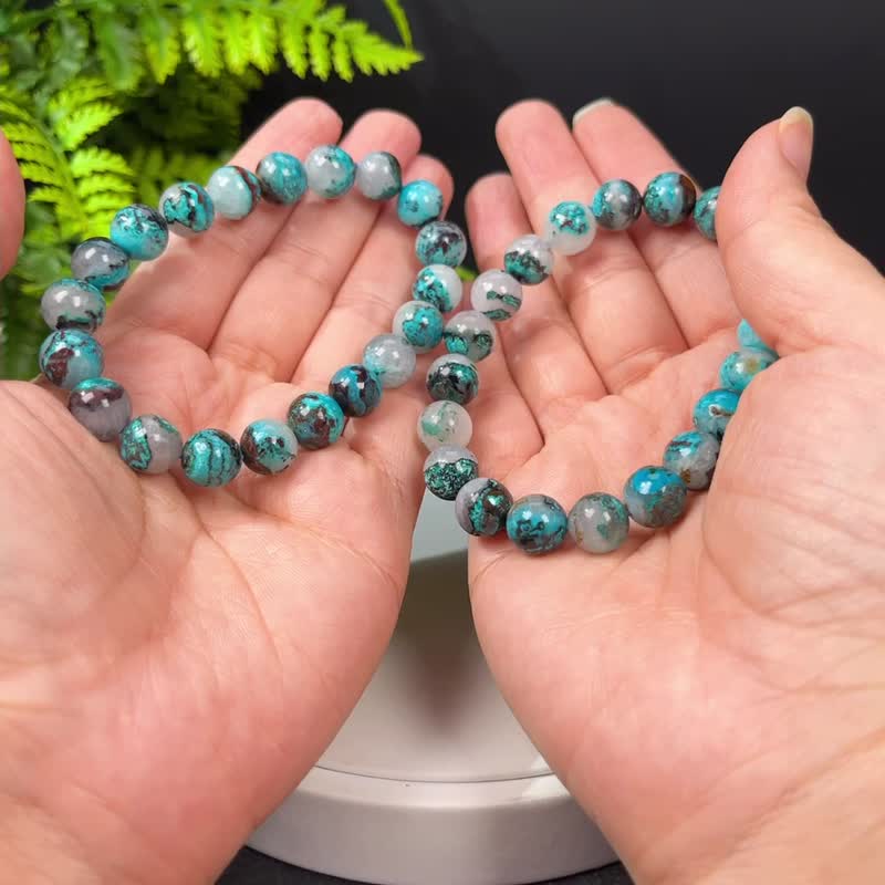 玉化蓝凤凰松手串 10mm 油画风硅孔雀石手环 信心动力平衡灵敏 - 手链/手环 - 宝石 蓝色