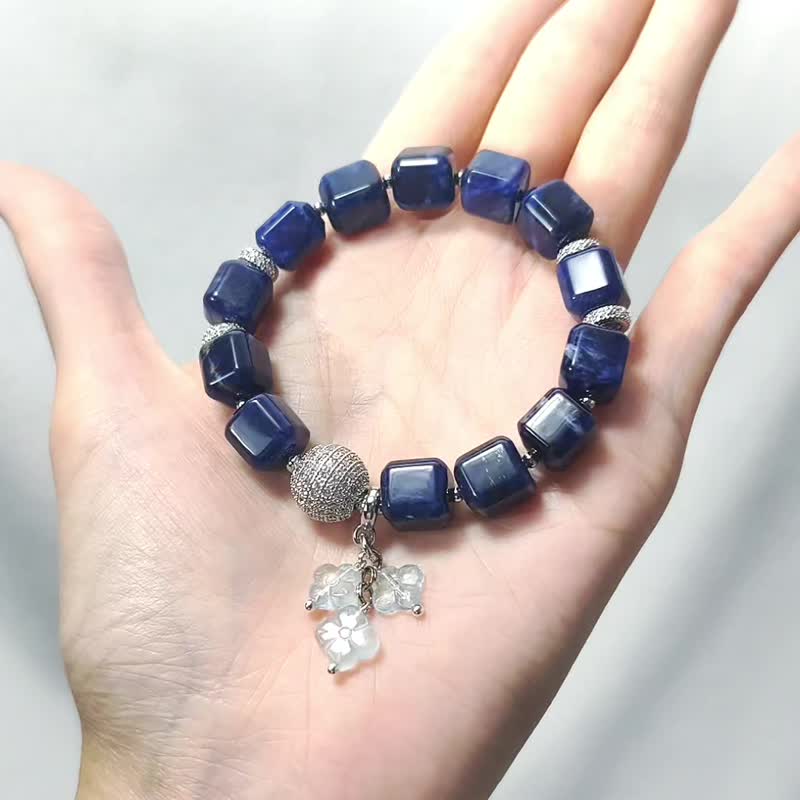 顶级 蓝纹苏打石 海蓝宝 幸运草 喉轮 眉心轮 手链 单品 礼物 - 手链/手环 - 宝石 蓝色