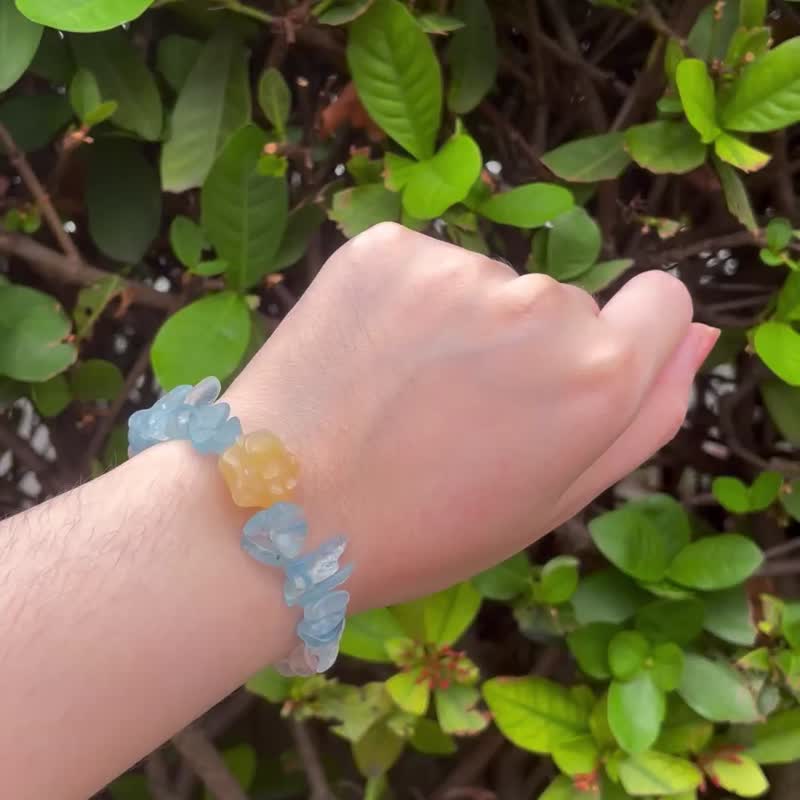 定制化 |梦幻猫太空人|  玉化阿拉善、海蓝宝、粉水晶 - 手链/手环 - 水晶 黄色