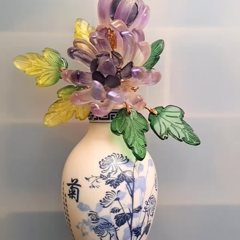 【中国风花瓶-琉璃紫菊】磁铁 ∕ 冰箱贴 ∕ 扩香瓶 - 香薰/精油/线香 - 玻璃 紫色
