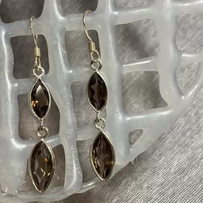 天然 茶晶 耳饰 耳环 手工制 925纯银 - 耳环/耳夹 - 水晶 咖啡色