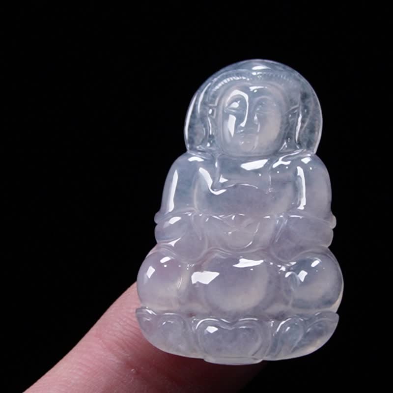 冰种翡翠观音菩萨 | 裸石 | 天然缅甸玉翡翠A货 | 送礼 - 项链 - 玉石 透明