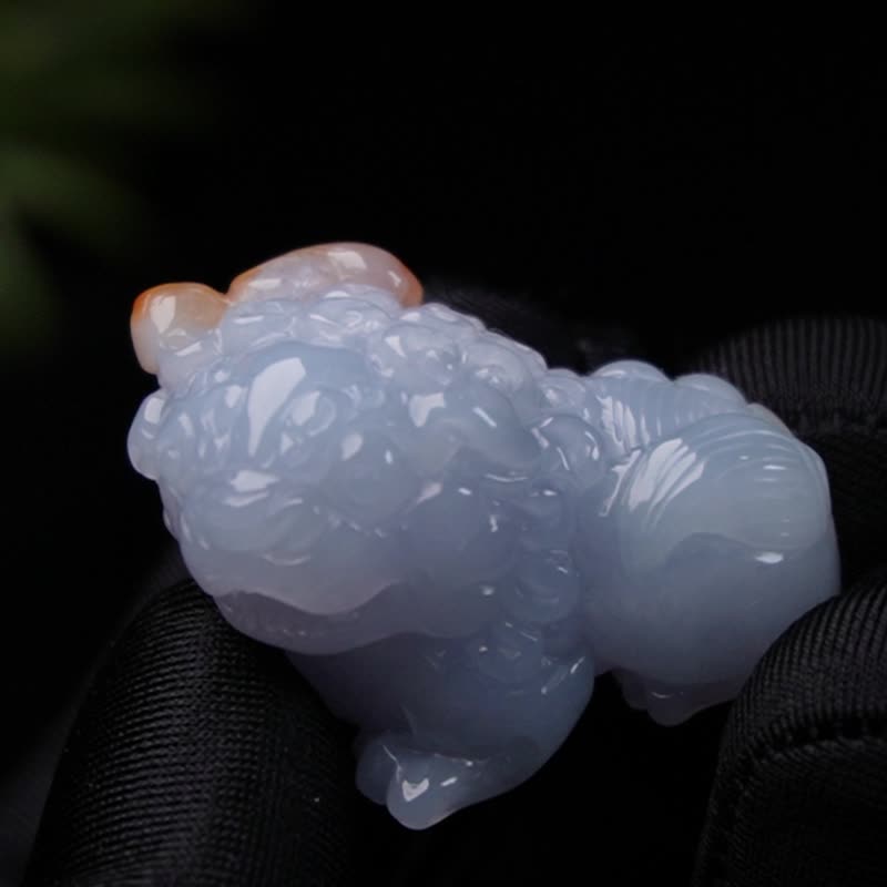 【红运当头】冰种飘红翡翡翠狮子 | 天然缅甸玉A货翡翠 | 送礼 - 摆饰 - 玉石 多色