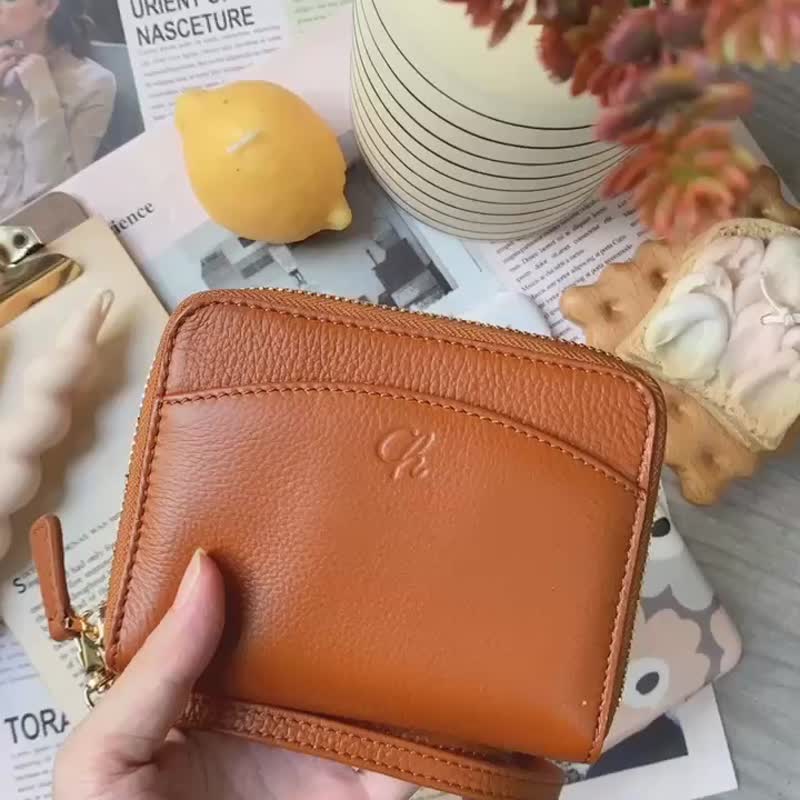Charm (Caramel) : Medium Zip Wallet, Short wallet, Cow Leather, Brown-orange - 皮夹/钱包 - 真皮 橘色