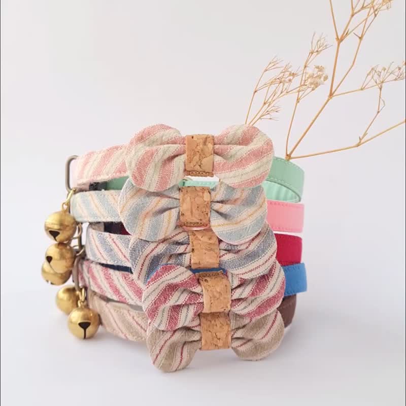 Daily Stripes Bow-tie set,Removable- Everyday look collar for cat,safety collar - 项圈/牵绳 - 棉．麻 多色