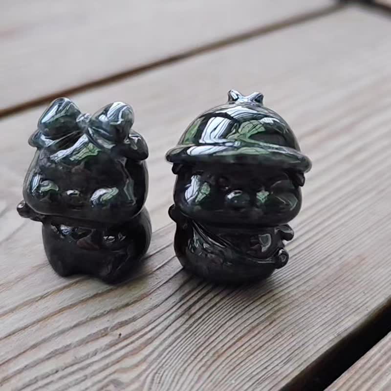 【亲翠】JA-00144 冰黑乌鸡猪猪小翡物摆饰・疗愈收藏・天然翡翠 - 玩偶/公仔 - 玉石 