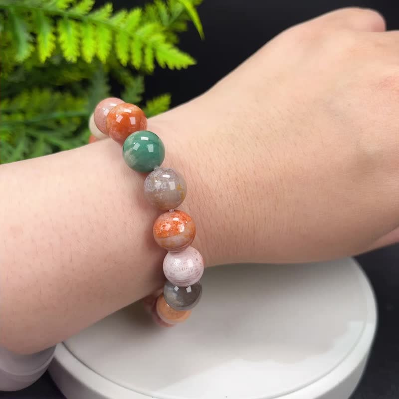 精品天然珊瑚玉手串冰润玉化结晶多彩凤尾纹女款手饰愉悦信心12mm - 手链/手环 - 玉石 多色