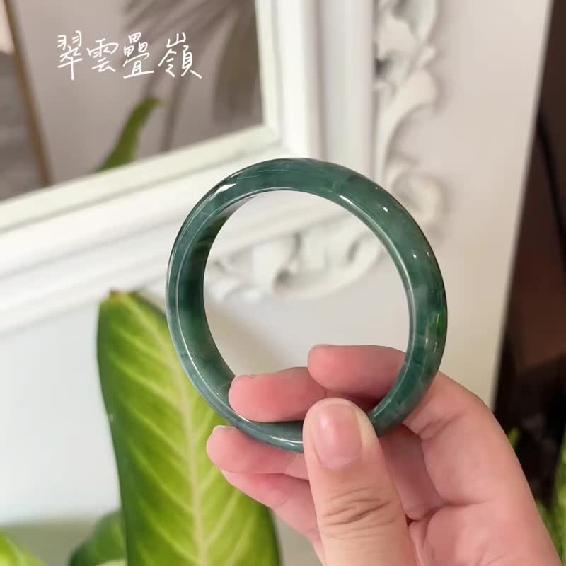 翠云叠岭 | 糯种 / 莫兰迪蓝 / 平安镯 / 手围 19 | 天然 A 货翡翠玉 - 手链/手环 - 玉石 蓝色
