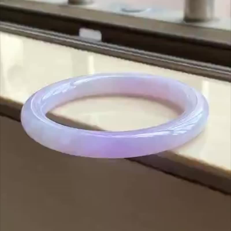 冰种翡翠天然翡翠玉镯A玉手镯 玉鈪 • 糯冰种粉紫翡翠圆镯 - 手链/手环 - 玉石 粉红色