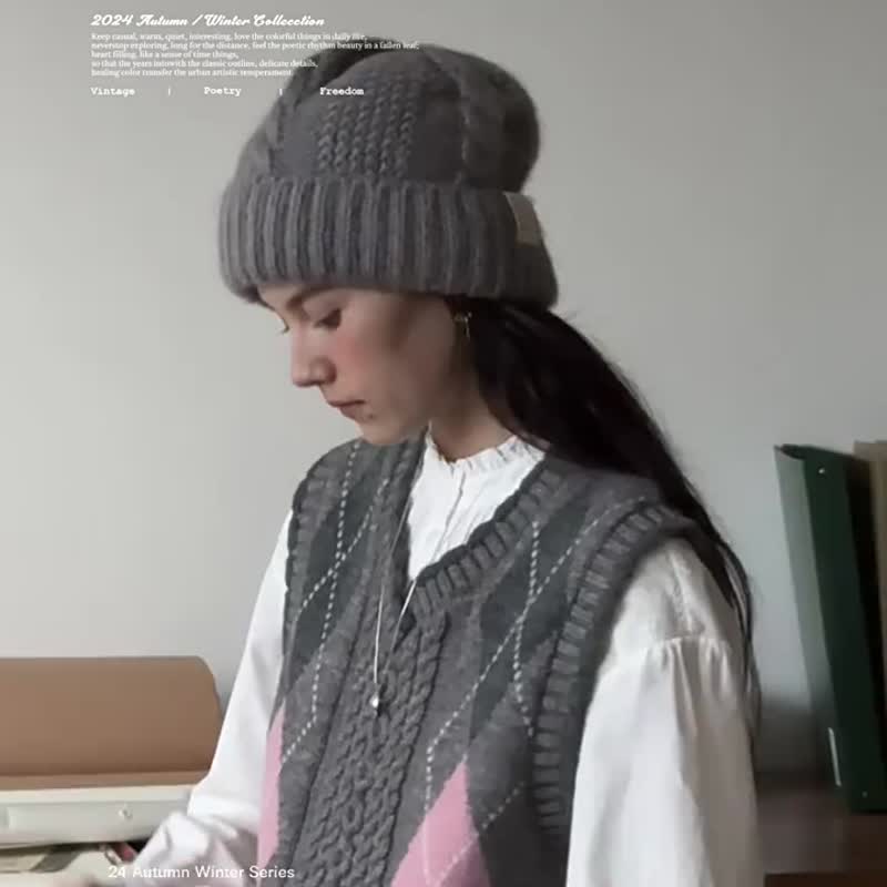粉灰色調 時髦書呆子 英倫復古學院系菱形格V領針織馬甲 疊搭背心 - 女装针织衫/毛衣 - 其他人造纤维 灰色