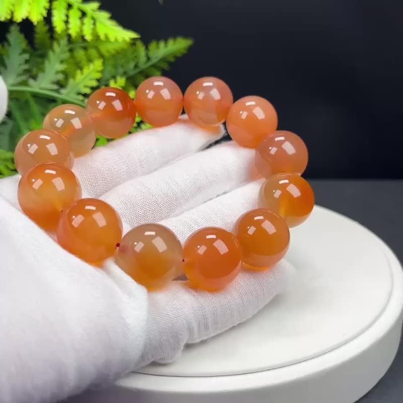 高品质橘红色玛瑙手串18mm冰透起刚大颗粒男女款保护舒缓热情勇气 - 手链/手环 - 半宝石 橘色