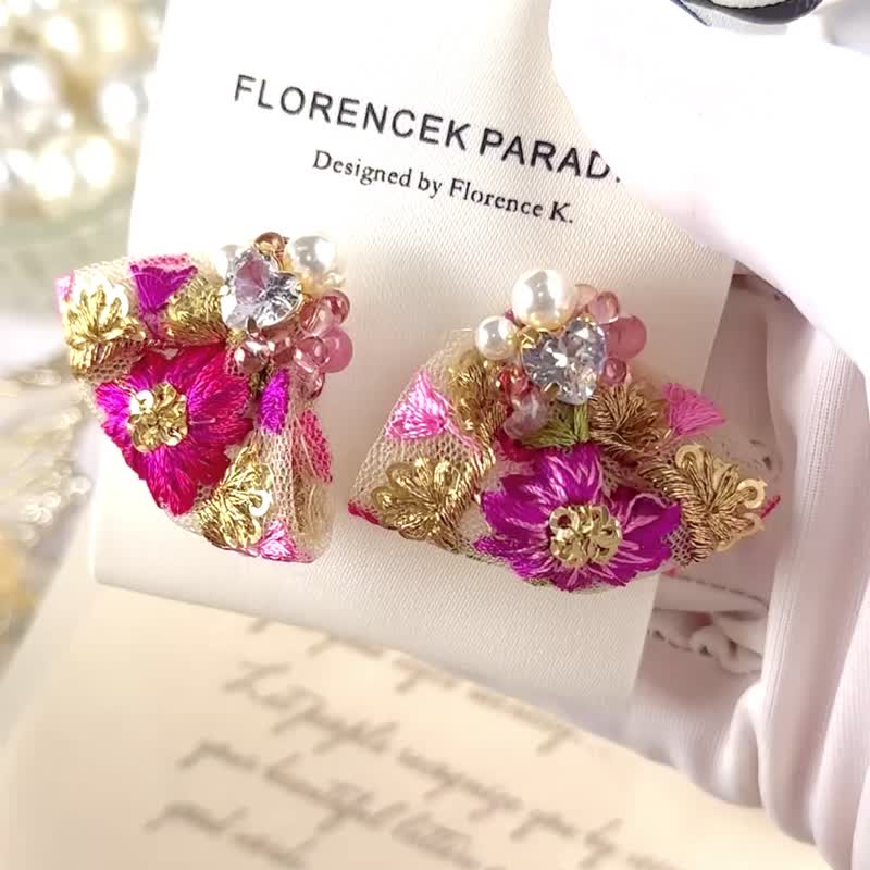 刺绣丝带耳环/复古耳环/ 时尚闪石耳环/蕾丝耳环/民族耳环 - 耳环/耳夹 - 其他人造纤维 红色