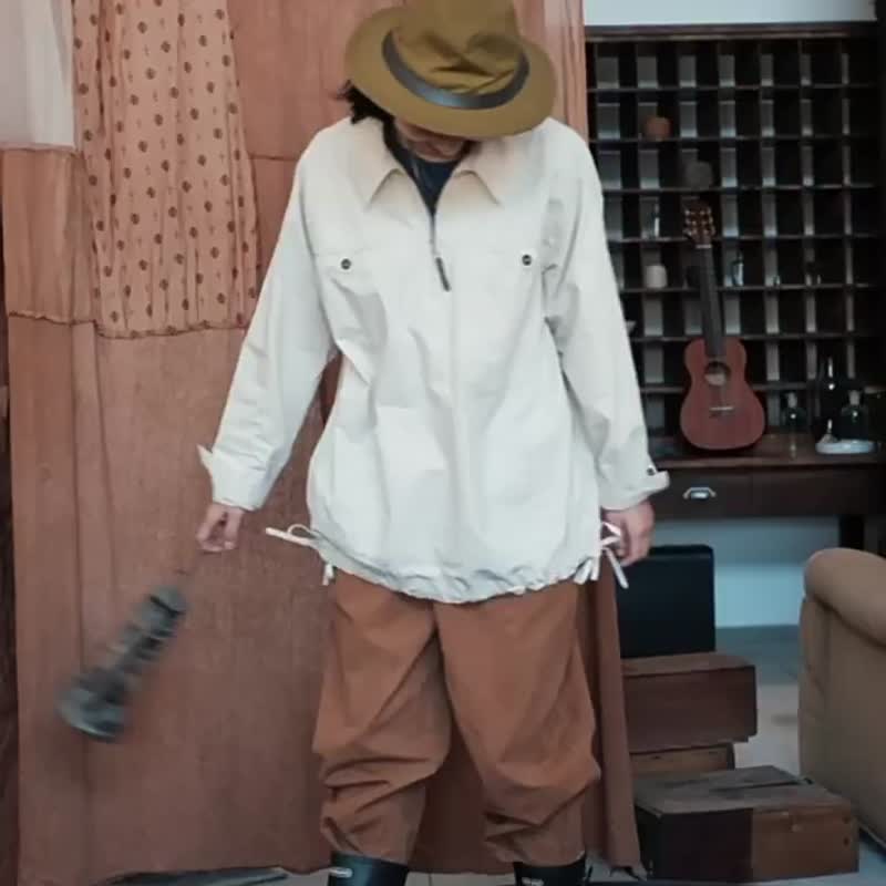 焦糖色 野生薯莨染 100%棉 植物染泥染美式覆古全棉工裝長褲 - 女装长裤 - 棉 橘色