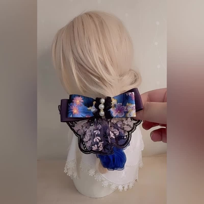 裙摆蝴蝶结发夹/ 蕾丝弹簧夹 发梳 发叉 边夹 压夹 马尾夹 浏海夹 - 发饰 - 其他材质 蓝色