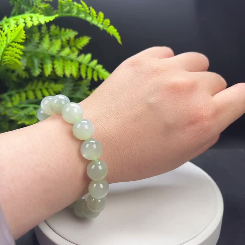 精品天然绿月光石手串绿体白月光水晶手錬男女饰品颗颗猫眼12mm - 手链/手环 - 水晶 绿色