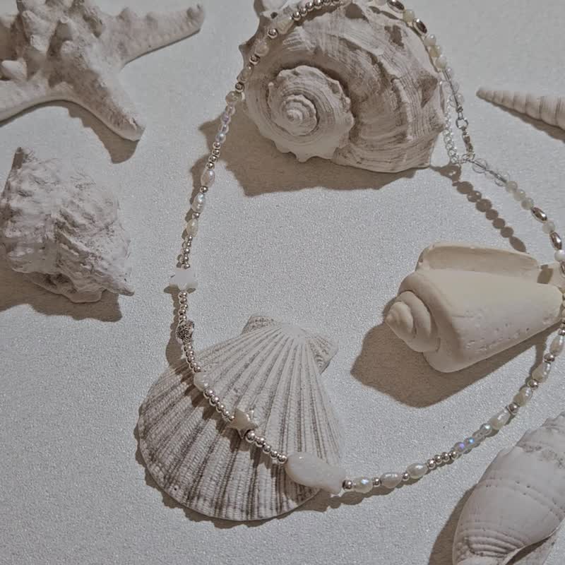 (项链)(天然石水晶链)巴洛克不规则珍珠x白蝶贝x白水晶x捷克珠x泰 - 项链 - 水晶 白色