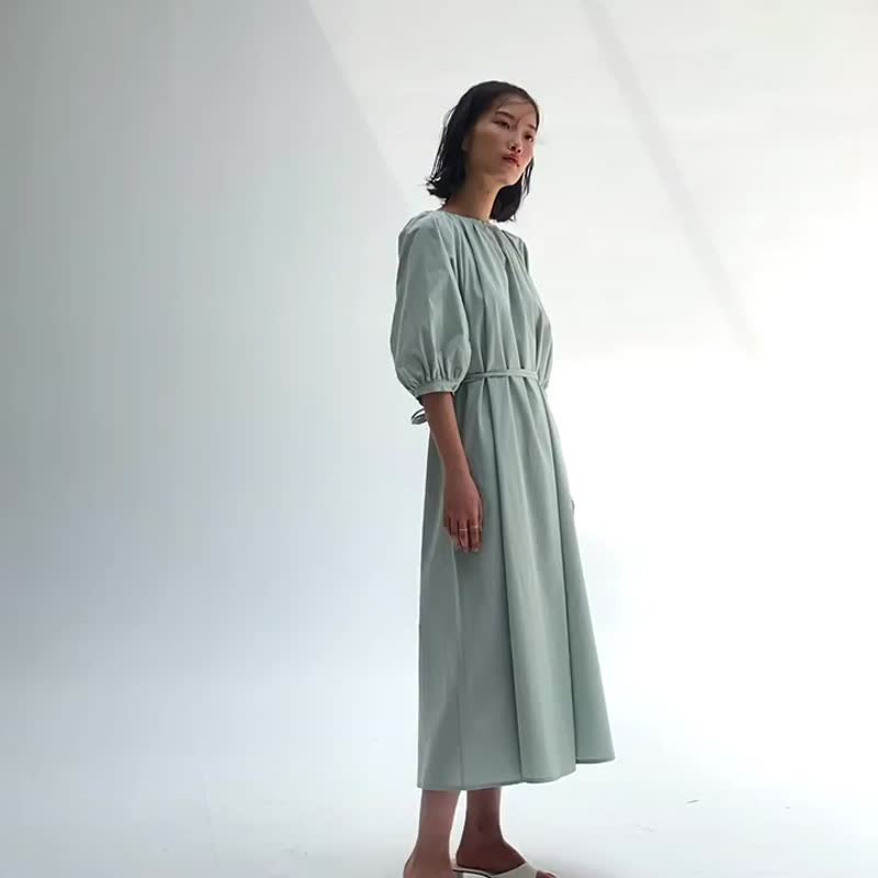 黑色 风的连接 进口棉两穿衬衫式洋装 复古灯笼袖宽松系带连衣裙 - 洋装/连衣裙 - 棉 黑色