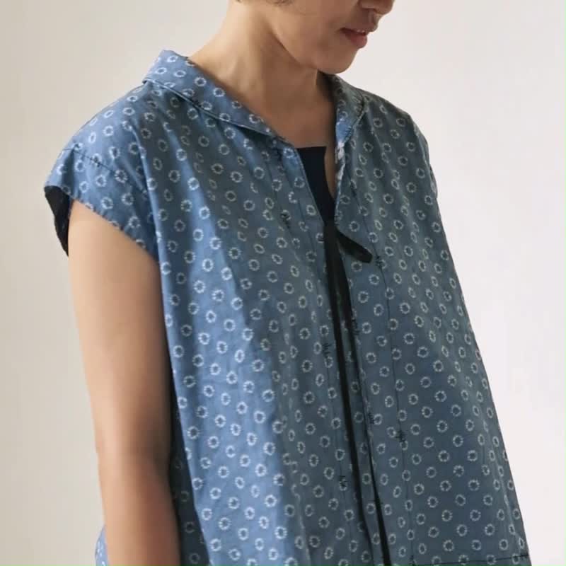 【设计师这季私藏】| 柔染花卉棉||晴野微语盖袖廓形上衣•小雏菊 - 女装上衣 - 棉 蓝色
