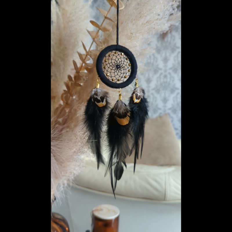 小型手工黑色捕梦网 – 家居、汽车挂饰波西米亚风吊饰 - 墙贴/壁贴 - 绣线 黑色