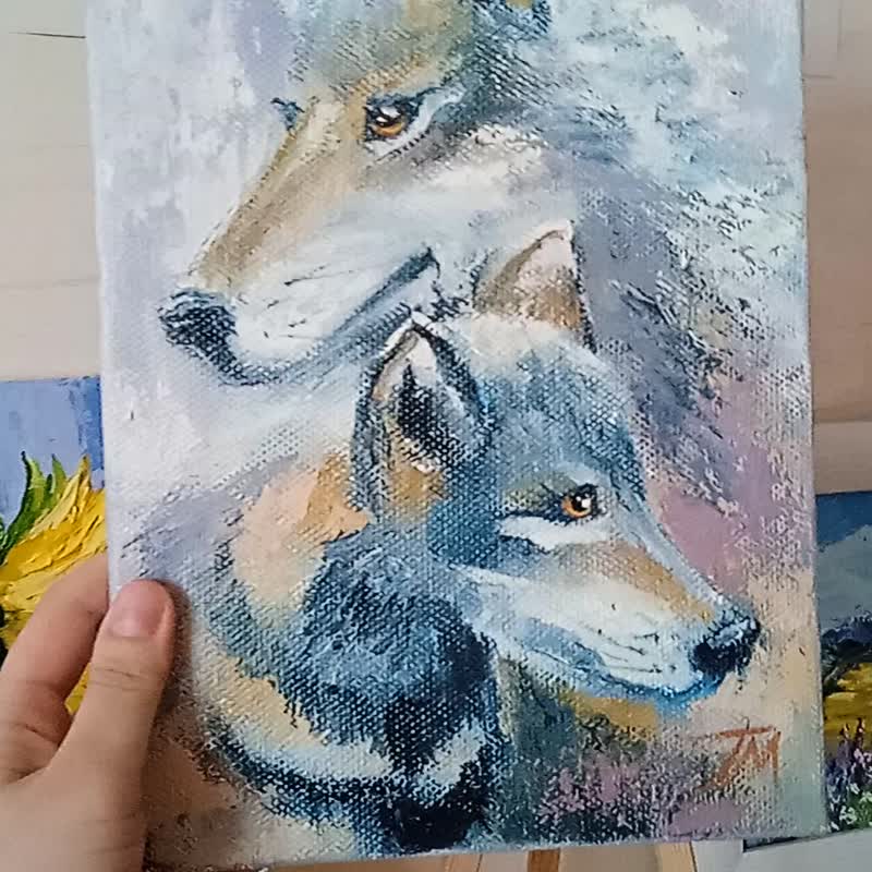 原创艺术。与狼的合影。狼画。狼油画。 - 海报/装饰画/版画 - 其他材质 灰色