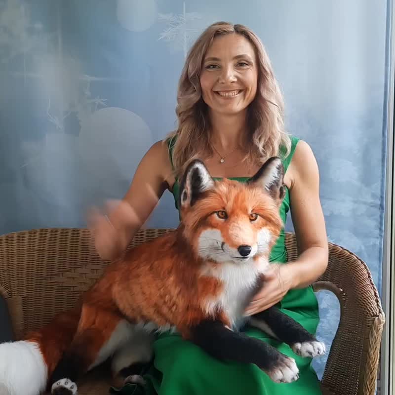 拟真绒毛狐狸。独一无二的玩偶。红色绒毛狐狸玩具。 - 玩偶/公仔 - 其他材质 橘色