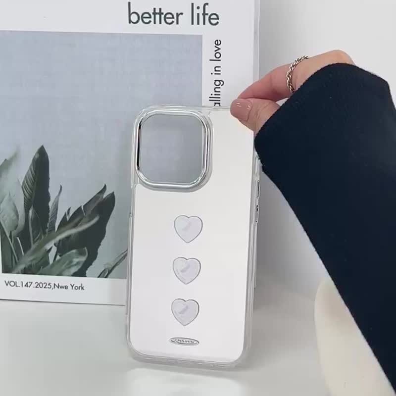 幻彩爱心加厚防摔金属按钮镜面手机保护壳 - 手机壳/手机套 - 塑料 银色