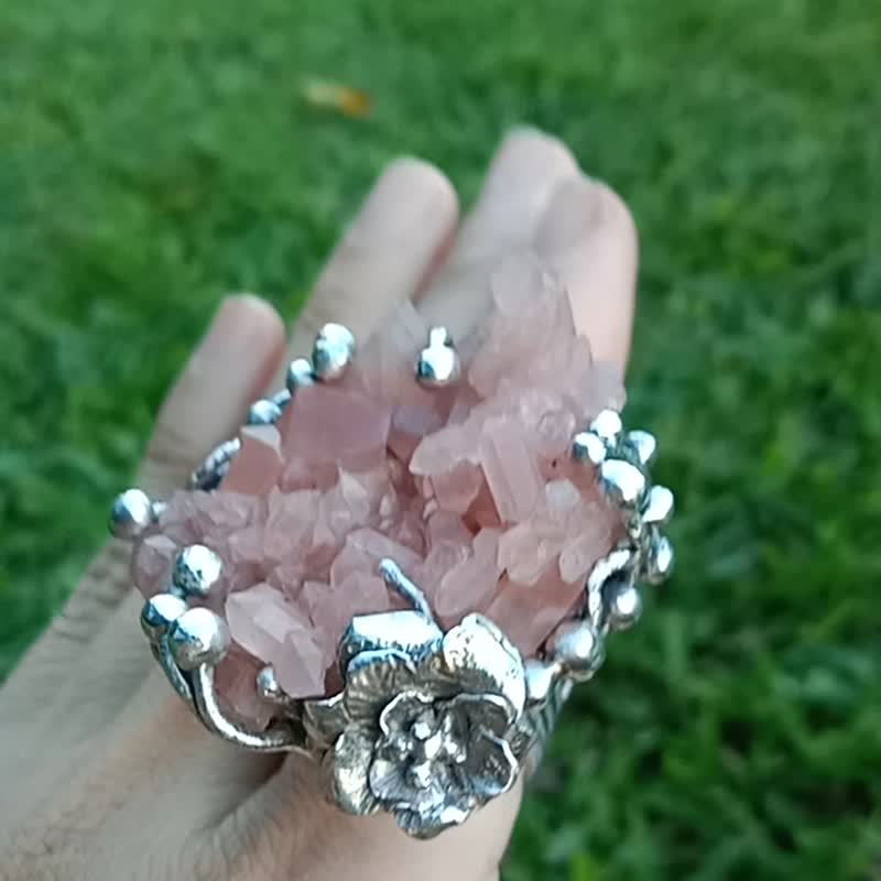 粉晶簇原矿手工银戒 纯银戒指~*Love*~ Rose Quartz Silver Ring - 戒指 - 纯银 