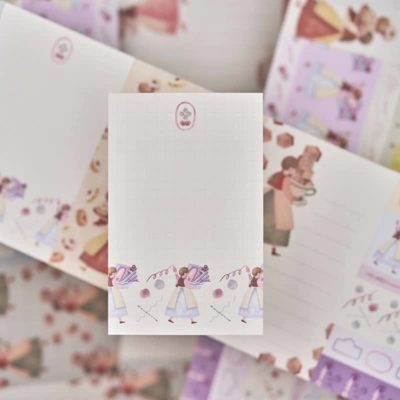 日本手绘便条纸组合 文具女孩系列 5款25张 - 信封/信纸 - 纸 多色