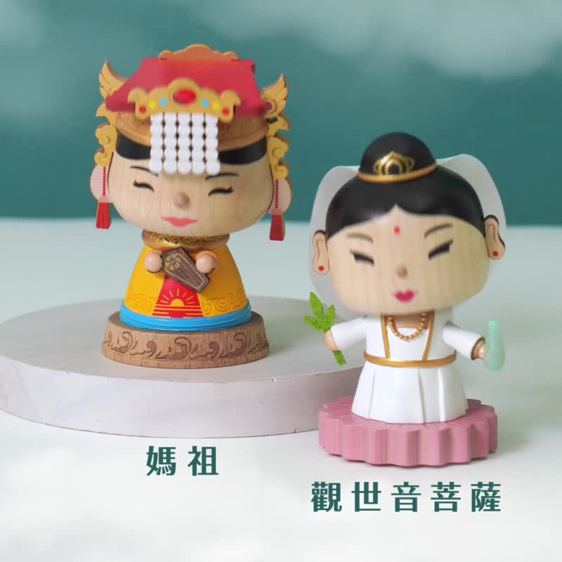 【新年神明】观世音菩萨 妈祖 弹簧摇头公仔 新年送礼 - 摆饰 - 木头 红色