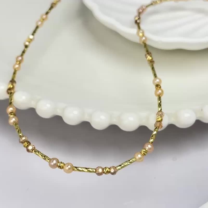 金色波澜 天然淡水珍珠 华丽 爱心 磁吸扣 项链 - 项链 - 珍珠 橘色