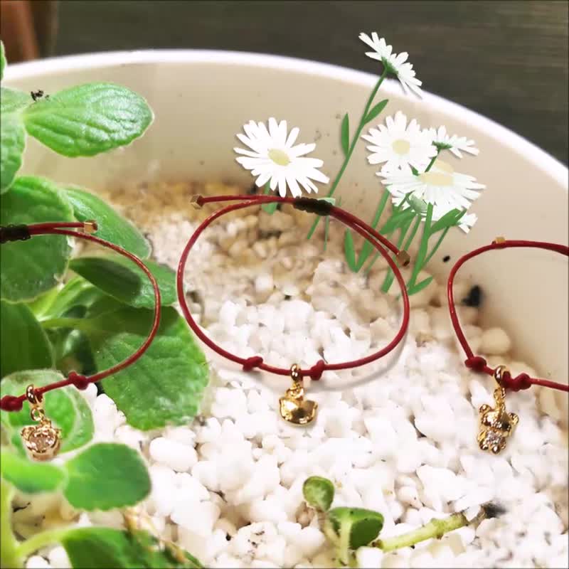 皮绳手链 幸运红绳xQ版卡通吊坠 3选1 可调式伸缩绳结 - 手链/手环 - 真皮 红色