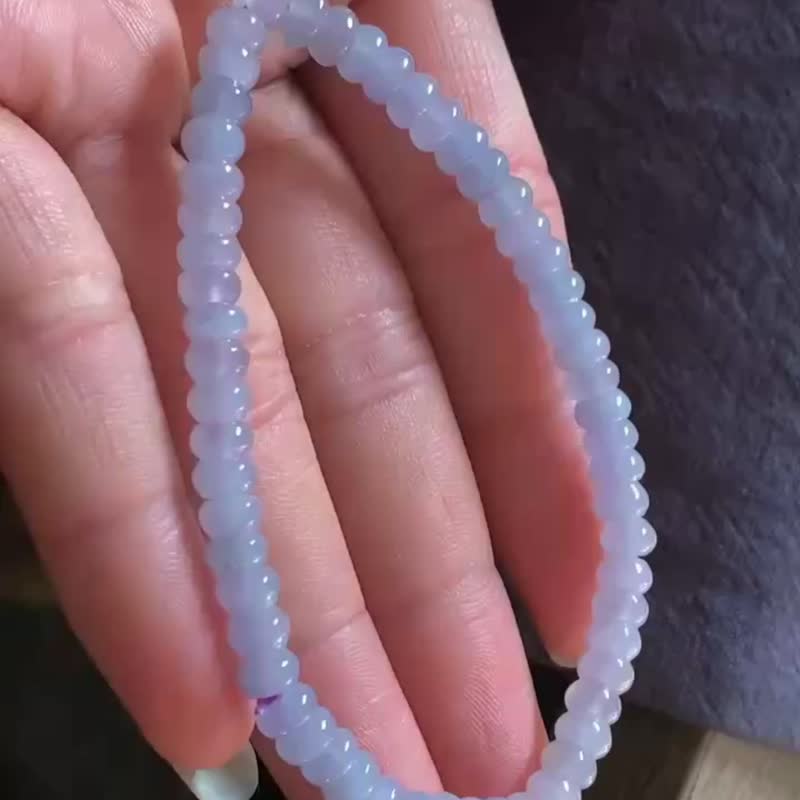 冰种翡翠天然翡翠A玉玉珠玉链手链 • 冰种紫罗兰翡翠算盘珠手串 - 手链/手环 - 玉石 紫色