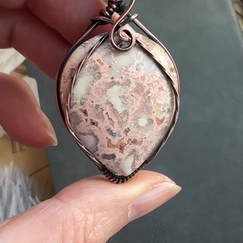 WW434 民族风 绕铜线复古做旧 wire wrap 玛瑙 颈链 - 项链 - 铜/黄铜 咖啡色