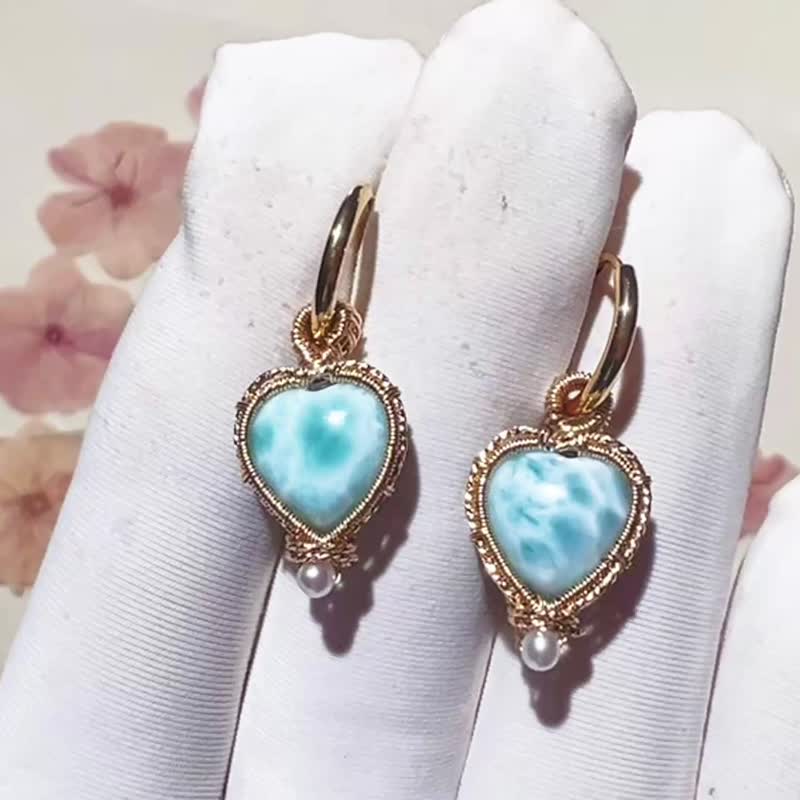 纯手工14K包金绕线海纹石珍珠耳环 - 耳环/耳夹 - 宝石 多色