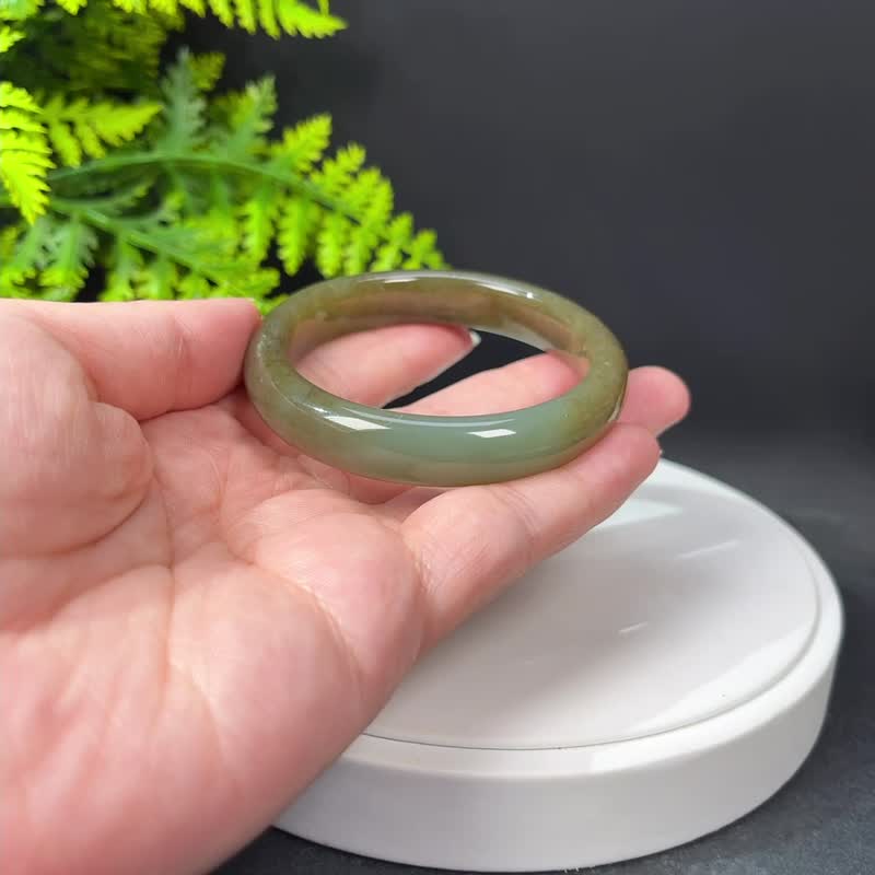 特价 和田玉且末蓝手镯54MM 老料油润飘糖玉手环 附证书 雅致端庄 - 手链/手环 - 玉石 