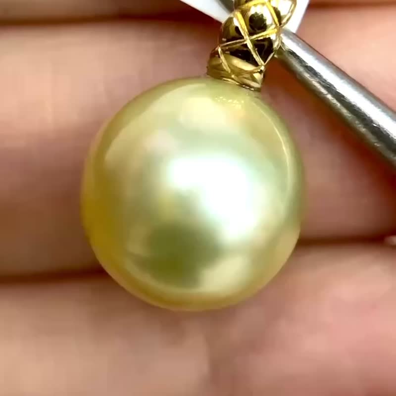 菱格金 天然海水珍珠 南洋金珠 18K金吊坠 赠项链 - 项链 - 珍珠 金色