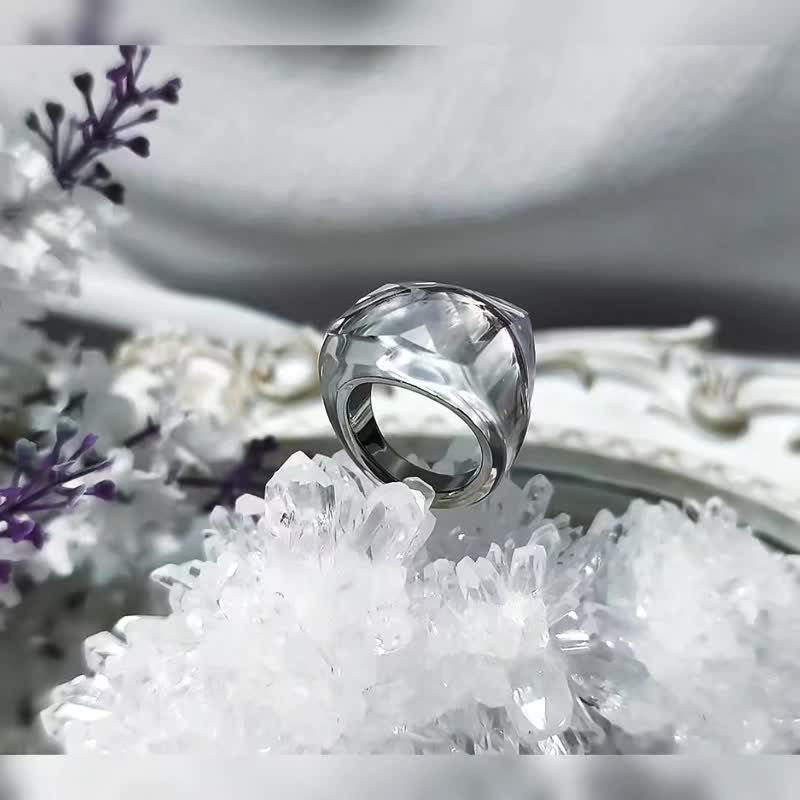 天然顶级白水晶 钻面 纯银 大宝石戒指 内径19.5mm 单品 礼物 - 戒指 - 宝石 白色