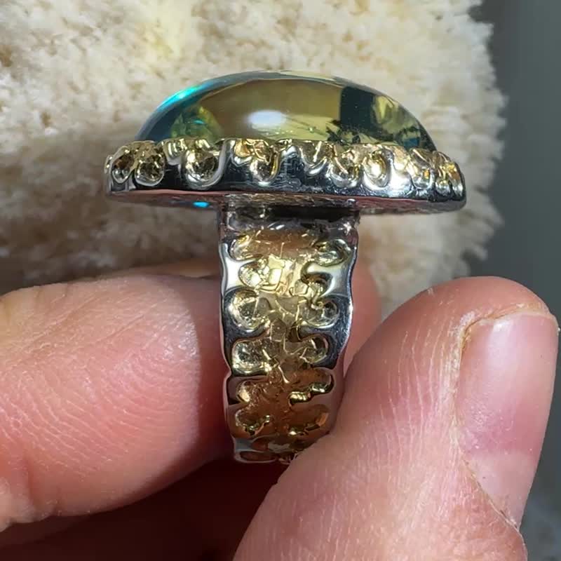 8号戒指 手工制作的蓝色琥珀戒指 镶嵌闪耀宝石 镌刻银饰 独 - 戒指 - 半宝石 蓝色