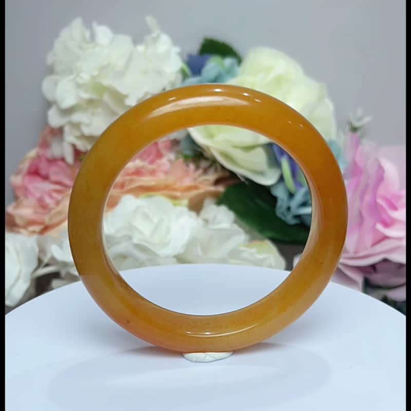 NO.207 稀有高品质冰润黄龙玉手镯 平安镯 内径 56 MM 圈口 玉镯 - 手链/手环 - 玉石 橘色