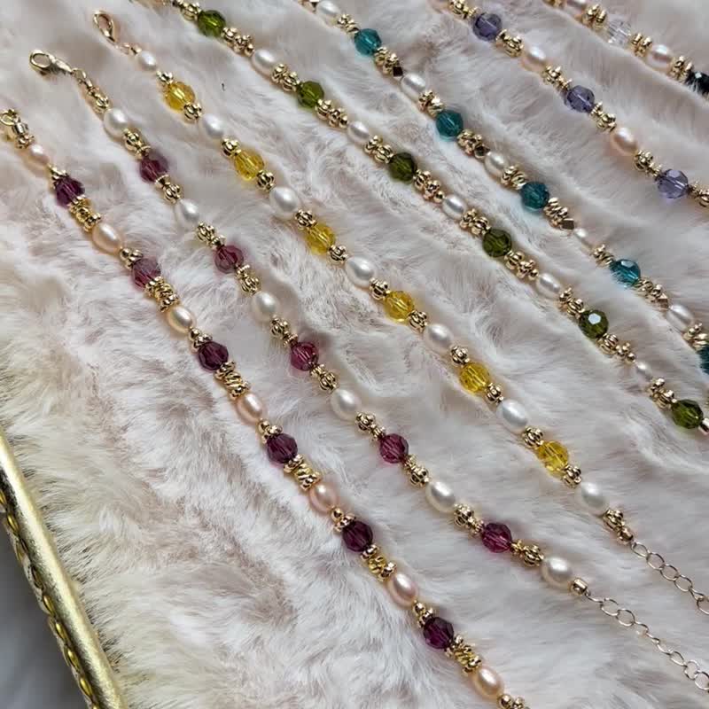 黄色系-黄色施华洛世奇珍珠手链 - 手链/手环 - 铜/黄铜 黄色