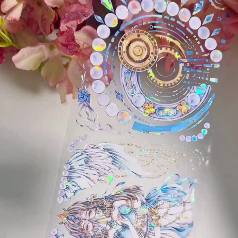 时空回溯 異国少女 古埃及藍 PET 紙膠帶 貝殼光 10米卷 巨畫幅 - 纸胶带 - 其他材质 蓝色