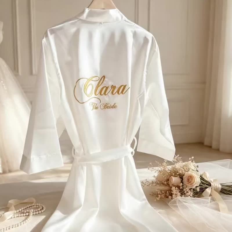 【定制化礼物】Bridal Shower 刺绣晨袍/睡袍/浴袍 + 睡裙 - 居家服/睡衣 - 丝．绢 多色