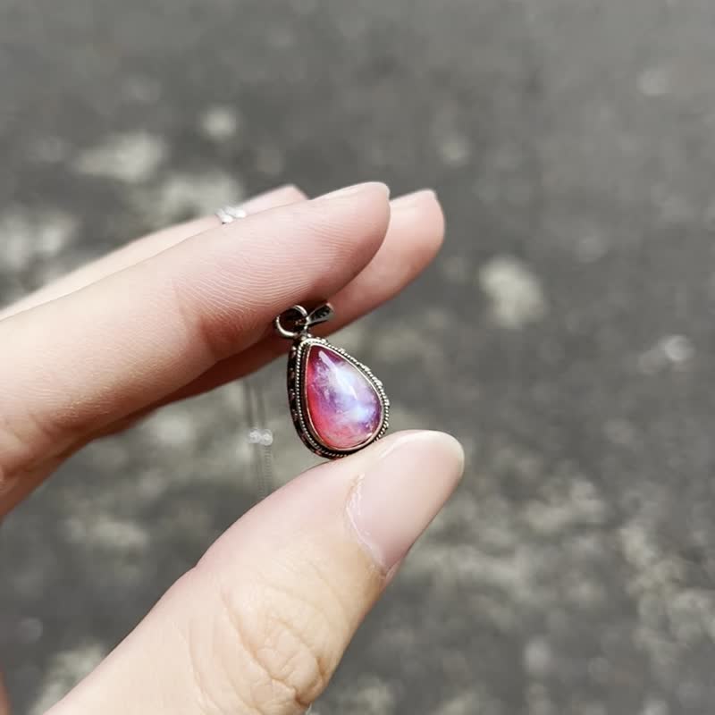 喜迎瑶 925银 粉月光石 月光石 项链 纯银项链 民族风 锁骨链 - 项链 - 纯银 银色
