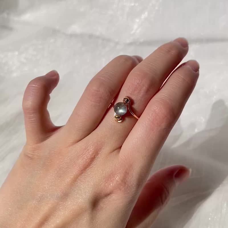 拉长石_戒指_弹性戒围_简约_金属编织饰品_矿石水晶_铜镀金 - 戒指 - 半宝石 灰色