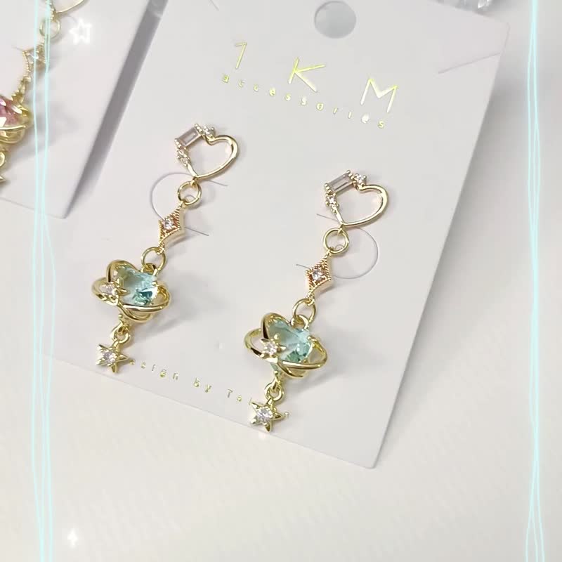 1KM心河永恒•闪耀心型星球耳环-2色 - 耳环/耳夹 - 其他金属 