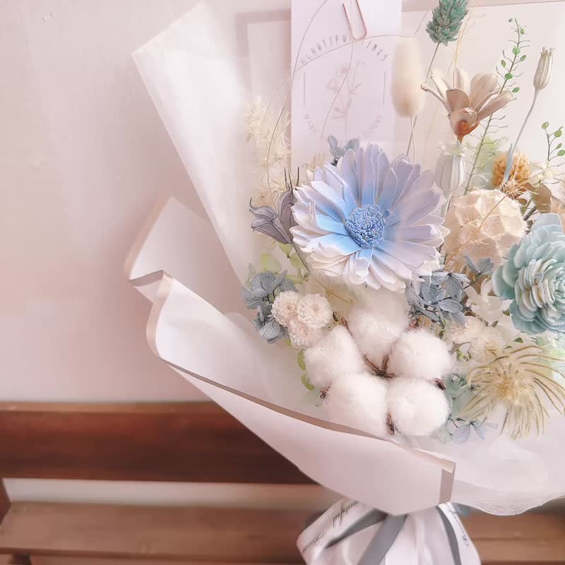 蓝色系永生花花束、不凋花花束、干燥花束、香氛花束、花束 - 干燥花/捧花 - 植物．花 蓝色