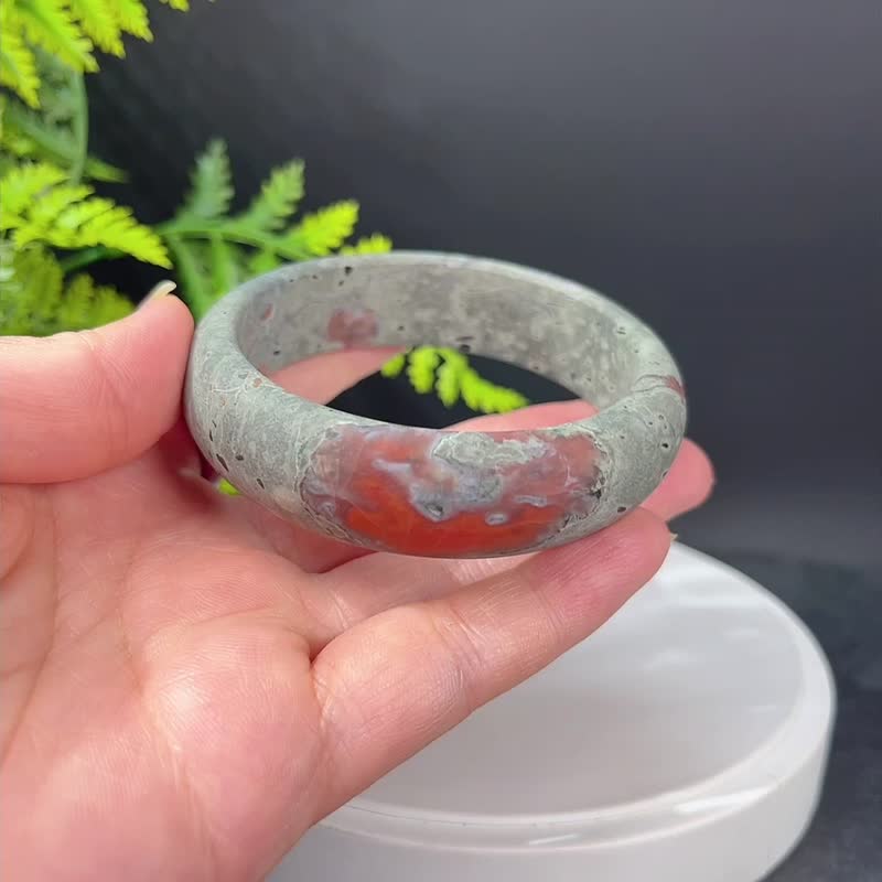 铁皮南红玛瑙手镯61MM 柿子红哑光款鸿运当头赤玉手环 古朴厚重 - 手链/手环 - 半宝石 