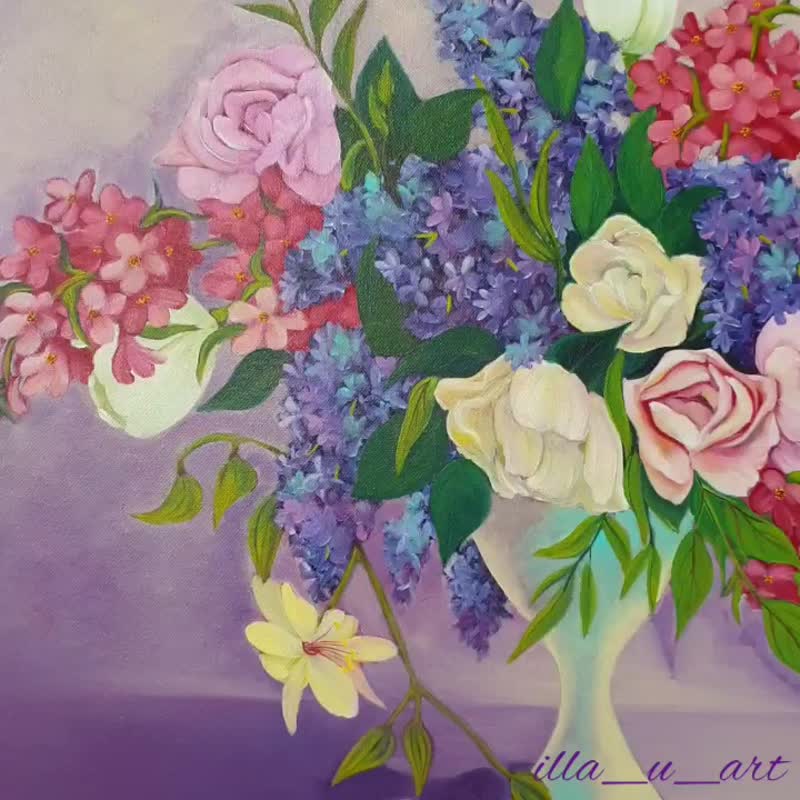 Flower Bouquet Painting Still Life Artwork Large Wall Art Canvas Oil Painting - 海报/装饰画/版画 - 棉．麻 多色
