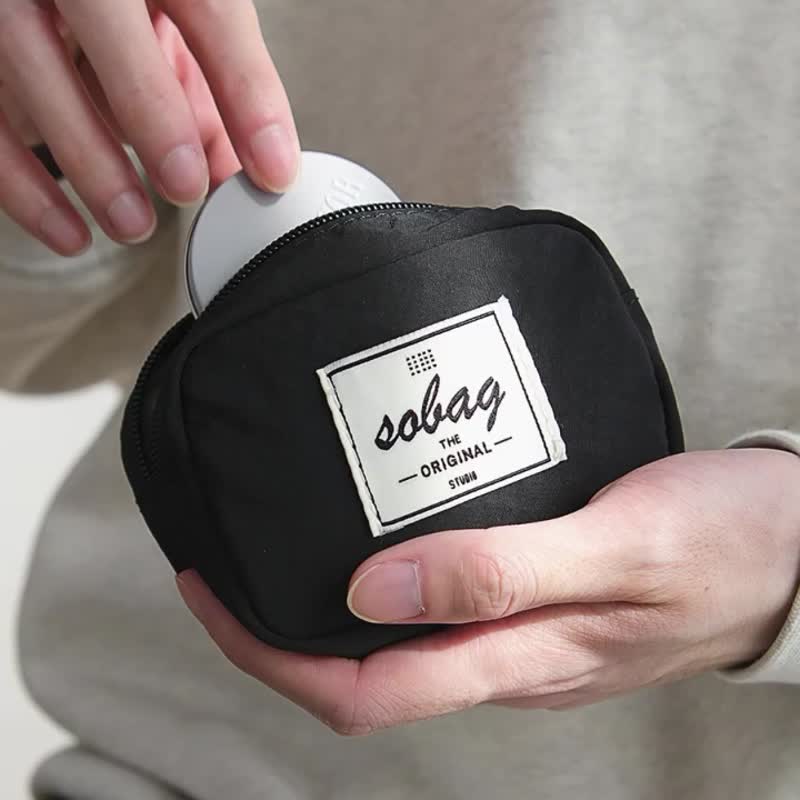 sobag日系黑色个性耳机收纳小包潮男尼龙布中性零钱硬币手拿卡包 - 侧背包/斜挎包 - 尼龙 黑色