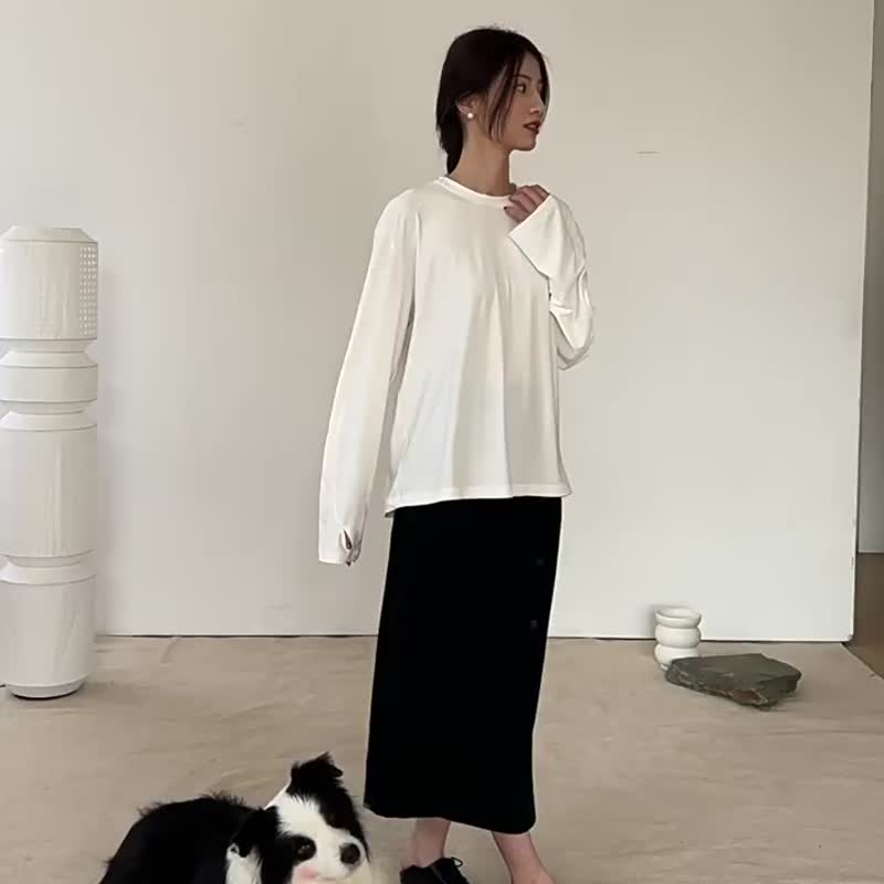 玉髓绿 3色 敲好穿的内搭T恤 必入铜氨丝纯色露指宽松圆领上衣 - 女装 T 恤 - 其他人造纤维 绿色